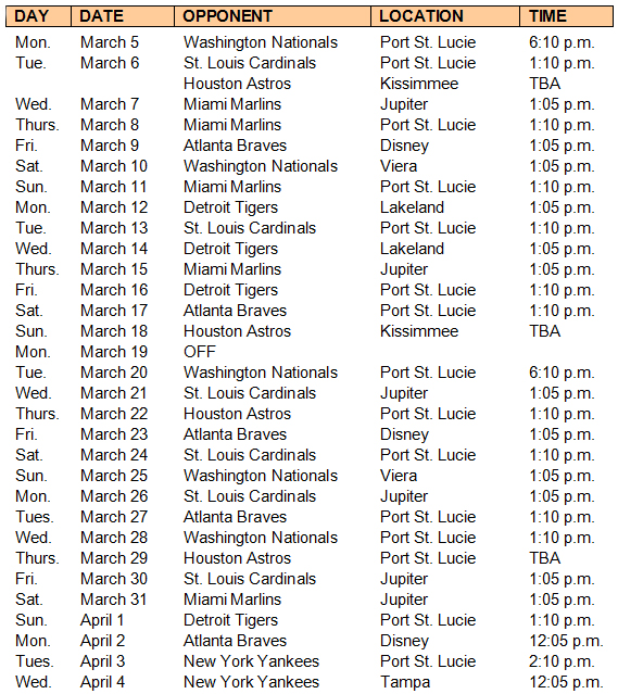 2012 schedule