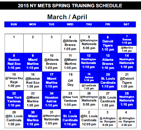 Mets Announce 2015 Spring Training Reporting Dates | Metsmerized Online