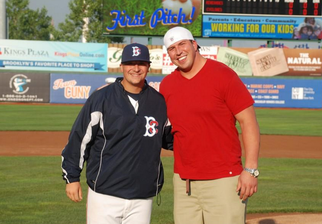 Rob Whalen: Got to catch the first pitch from Super Bowl champ Dave Diehl.