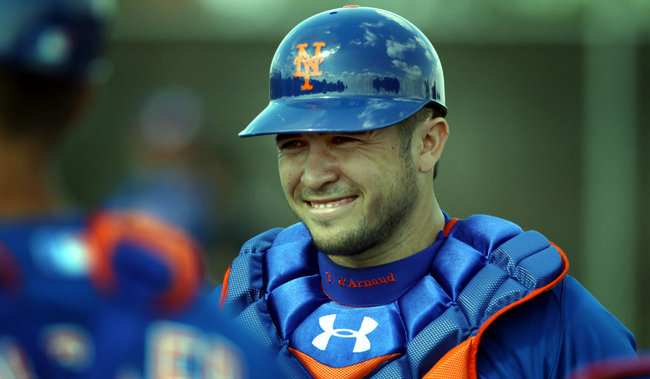 Travis d'Arnaud is happy to be in Mets camp. (Marc Serota, NY Times)