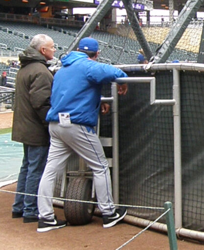 Sandy Alderson at today's batting practice. (Photo: Matt Balsis, MMO)