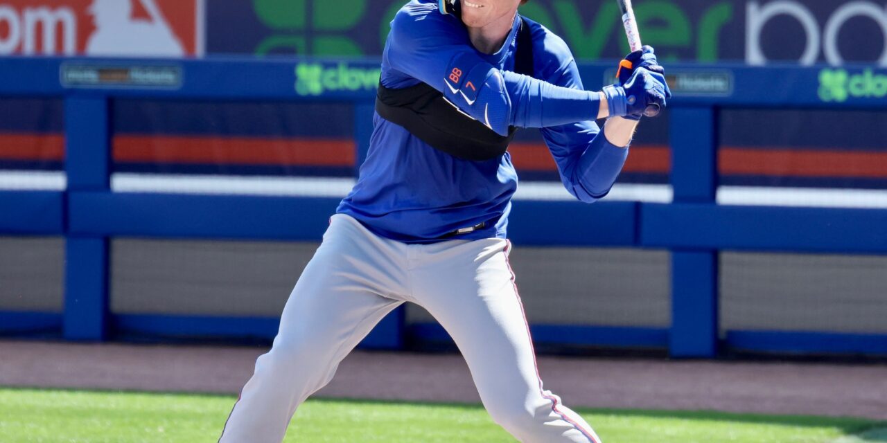 Baty Homers, Makes Right Field Debut